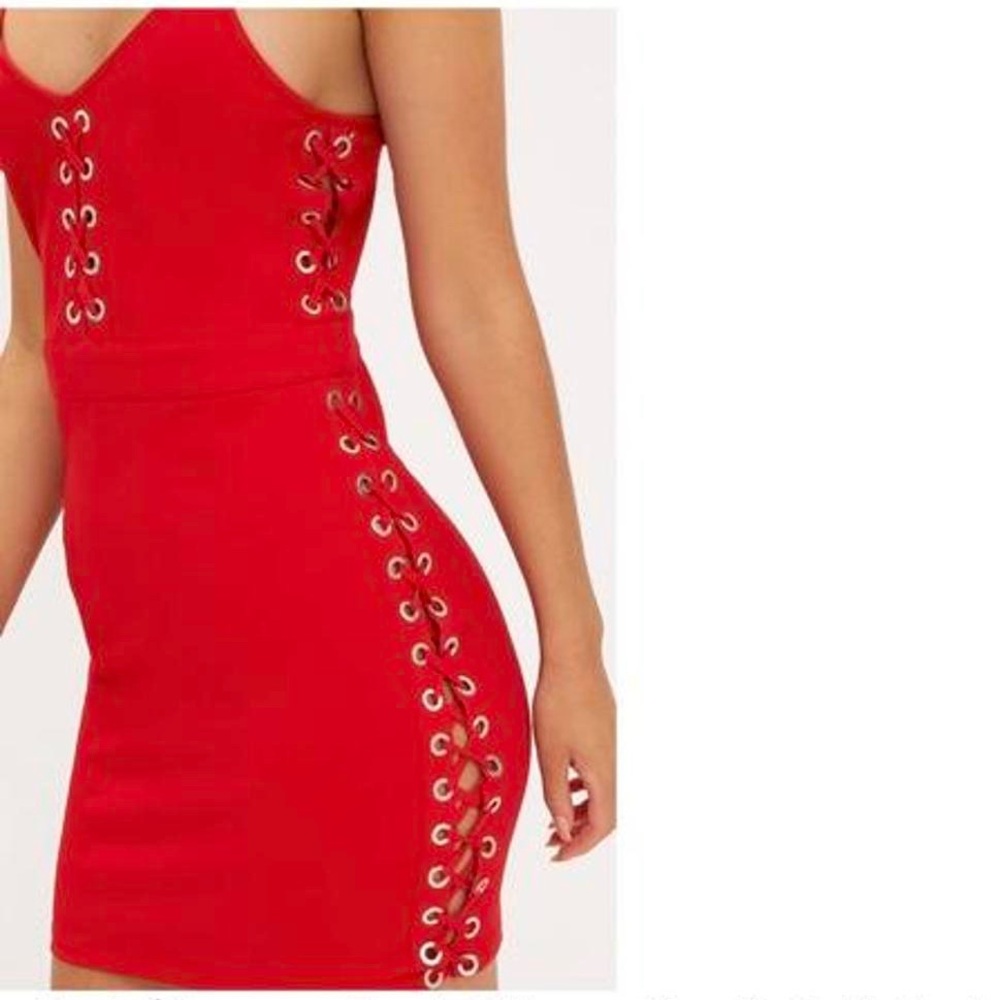PrettyLittleThing Red Lace-Up Mini Dress